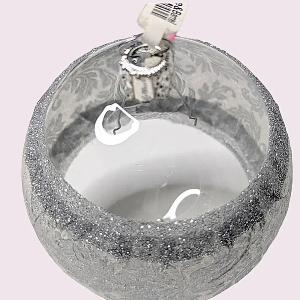 Crate&Barrel Clear Blown Glass Metallic Paper Wrapped Christmas Tree Ornament